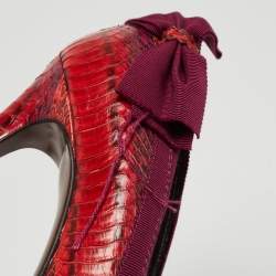 Pre Owned Lanvin Red/Purple Python and Fabric Bow Pumps Size 38