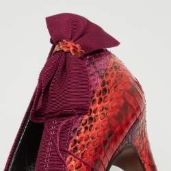 Pre Owned Lanvin Red/Purple Python and Fabric Bow Pumps Size 38