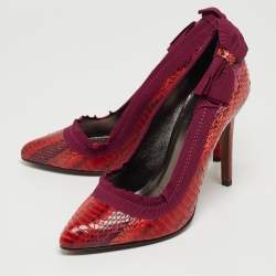 Pre Owned Lanvin Red/Purple Python and Fabric Bow Pumps Size 38