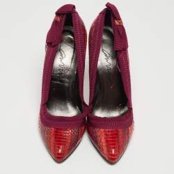 Pre Owned Lanvin Red/Purple Python and Fabric Bow Pumps Size 38