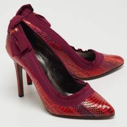 Pre Owned Lanvin Red/Purple Python and Fabric Bow Pumps Size 38