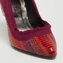 Pre Owned Lanvin Red/Purple Python and Fabric Bow Pumps Size 38