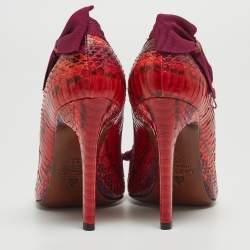 Pre Owned Lanvin Red/Purple Python and Fabric Bow Pumps Size 38