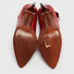 Pre Owned Lanvin Red/Purple Python and Fabric Bow Pumps Size 38