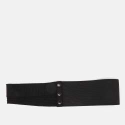 Lanvin Black Elastic and Fabric Snap Waist Belt 