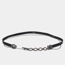 Lanvin Black Leather and Chain Crystals Embellished Waist Belt