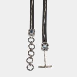Lanvin Black Leather and Chain Crystals Embellished Waist Belt