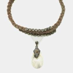 Pre Owned Lanvin Crystal Fabric Glass Two Tone Necklace