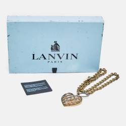 Pre Owned Lanvin Heart Crystals Two Tone Metal Necklace/Brooch