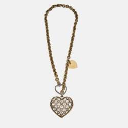 Pre Owned Lanvin Heart Crystals Two Tone Metal Necklace/Brooch