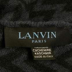 Pre Owned Lanvin Blue Chevron Knit Wool Fringed Scarf