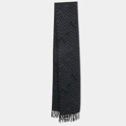Pre Owned Lanvin Blue Chevron Knit Wool Fringed Scarf