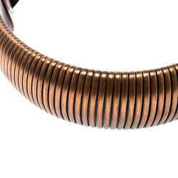 Pre Owned Lanvin Flexible Bronze Tone Tube Black Ribbon Tie-up Necklace