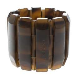Lanvin Brown Plastic Polyester Elastic Wide Cuff Bracelet 
