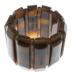 Lanvin Brown Plastic Polyester Elastic Wide Cuff Bracelet 