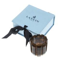 Lanvin Brown Plastic Polyester Elastic Wide Cuff Bracelet 
