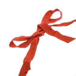 Pre Owned Lanvin Orange Fabric Faux Pearl Strand Long Tie-up Necklace