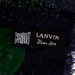 Pre Owned Lanvin Green Polka Dot Print Cashmere and Silk Scarf