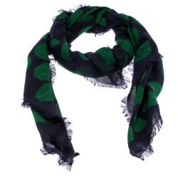 Pre Owned Lanvin Green Polka Dot Print Cashmere and Silk Scarf