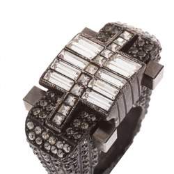 Pre Owned Lanvin Crystal Embellished Black Tone Cocktail Ring Size 54.5