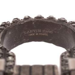 Pre Owned Lanvin Crystal Embellished Black Tone Cocktail Ring Size 54.5