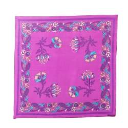 Pre Owned Lanvin Purple Floral Print Silk Square Scarf