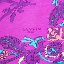 Pre Owned Lanvin Purple Floral Print Silk Square Scarf