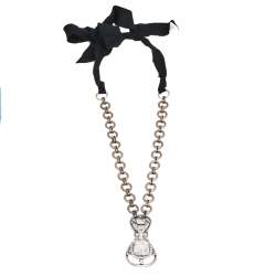 Lanvin Crystal Embedded Pendant Ribbon Necklace