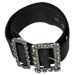 Lanvin Black Fabric Crystal Embellished Buckle Waist Belt Belt 70CM