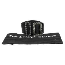 Lanvin Black Fabric Crystal Embellished Buckle Waist Belt Belt 70CM