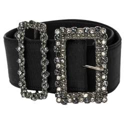 Lanvin Black Fabric Crystal Embellished Buckle Waist Belt Belt 70CM