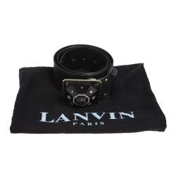 Pre Owned Lanvin Black Leather Crystals Embellished Square Buckle Belt S