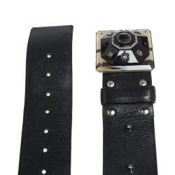 Pre Owned Lanvin Black Leather Crystals Embellished Square Buckle Belt S