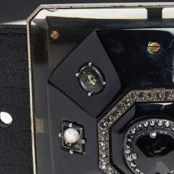 Pre Owned Lanvin Black Leather Crystals Embellished Square Buckle Belt S