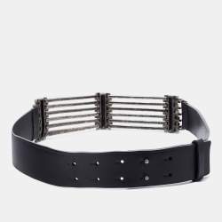 Lanvin Black Leather Crystal Embellished Waist Belt M