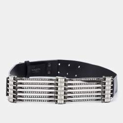 Lanvin Black Leather Crystal Embellished Waist Belt M