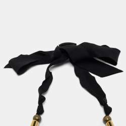 Pre Owned Lanvin Antique Gold Tone Bead & Grosgrain Ribbon Choker