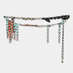 Lanvin Crystal Plastic Fabric Two Tone Gold Chain Belt