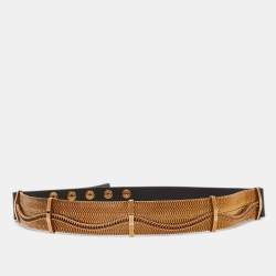 Lanvin Black/Gold Chain Links and Leather Waist Belt 