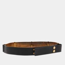 Lanvin Black/Gold Chain Links and Leather Waist Belt 
