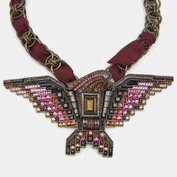 Pre Owned Lanvin Purple Two Tone Metal Crystal Eagle Pendant Necklace