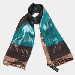 Pre Owned Lanvin Green/Brown I Am Addicted to Gloss Lurex Silk Scarf