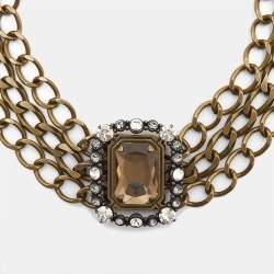 Lanvin Crystals Gold Tone Fabric Necklace