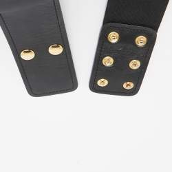 Pre Owned Lanvin Gold/Black Elastic and Leather Metal Plate Wide Belt S