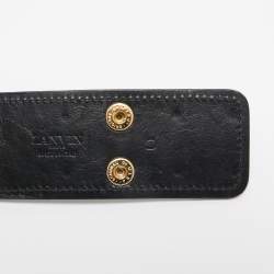 Pre Owned Lanvin Gold/Black Elastic and Leather Metal Plate Wide Belt S