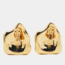 Pre Owned Lanvin Asymmetrical Crystals Gold Tone Earrings