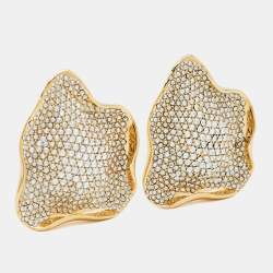 Pre Owned Lanvin Asymmetrical Crystals Gold Tone Earrings