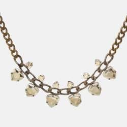 Pre Owned Lanvin Crystals Two Tone Metal Necklace