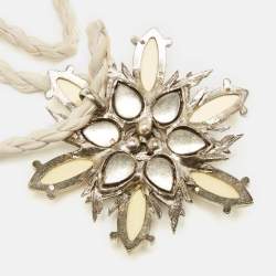 Pre Owned Lanvin Crystal Resin SIlver Tone Fabric Necklace