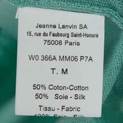 Pre Owned Lanvin Mint Green Cotton & Silk Knit Fringed Collar Sleeveless Top M